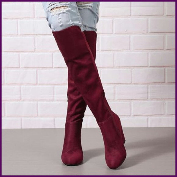 Women's Suede Wedge Heel Over the Knee Boots Stretch Fit Fashion Tall Boots - Picture 5 of 8